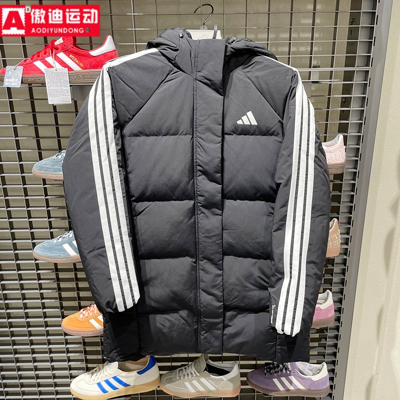 阿迪达斯女装羽绒服2025冬新款防风拒水保暖中长款连帽外套KC2486