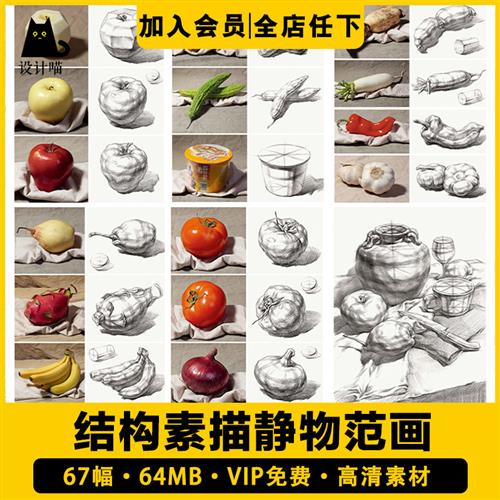 艺考结构素描组合静物范画几何体步骤结构解I析临摹图片电.子版