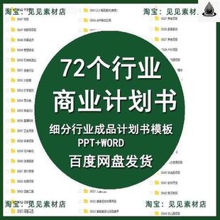 72个行业商业计划书ppt案例创业融资企划书项目立项路演J设计word