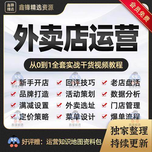 外卖店铺运营课.程美团饿了么餐饮实战课教学商家活动q策划视.频