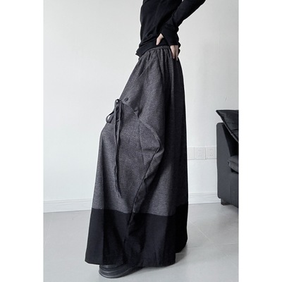 浮木兮 / 小众设计感拼接撞色阔腿裤高腰宽松大裤脚绑带休闲裤