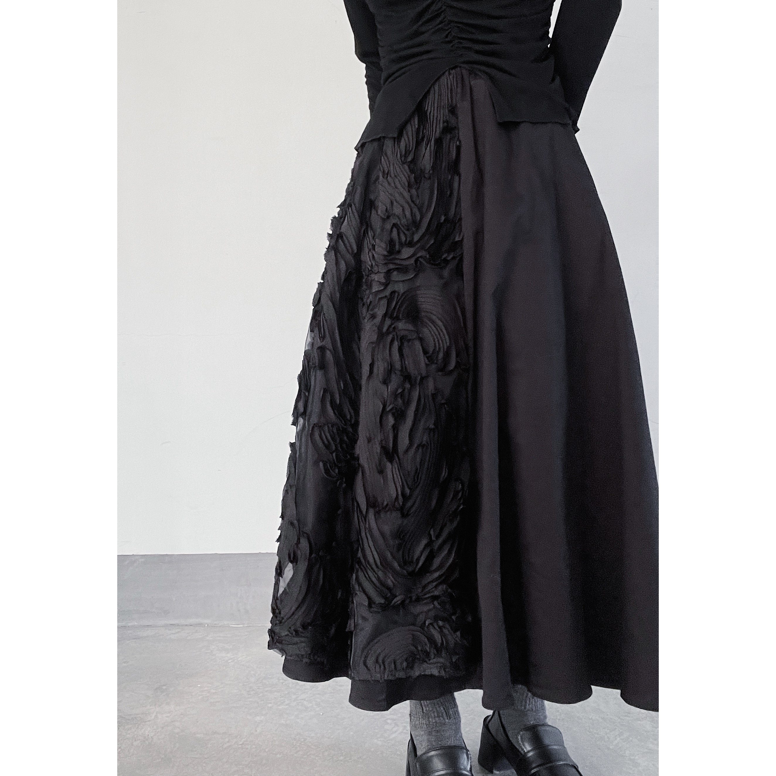 暗黑风鱼鳞纹拼接半身裙