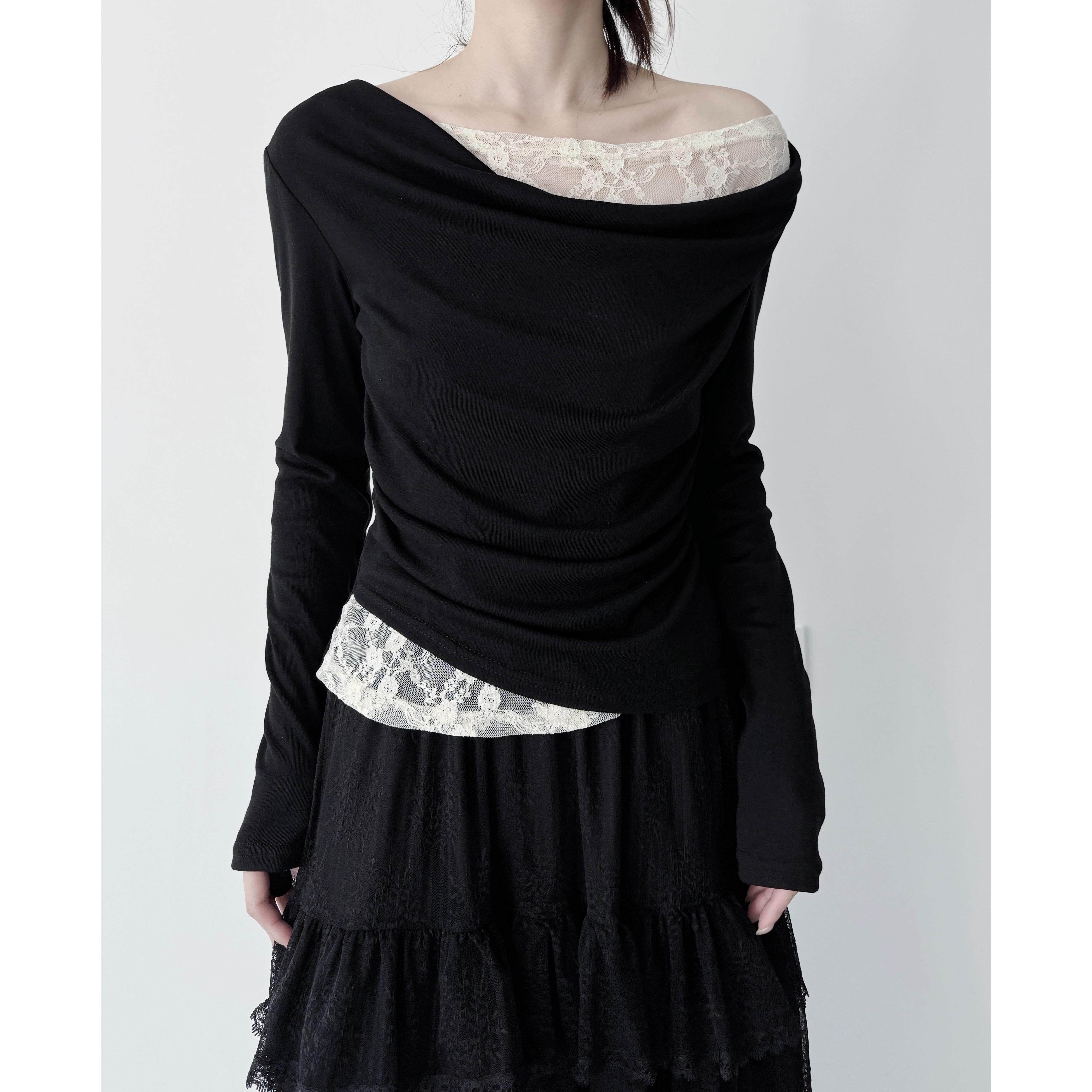 时尚蕾丝拼接打底T恤修身显瘦