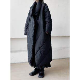 浮木兮/冬季行走的大棉被小众设计感宽松羽绒服长款黑色棉衣外套