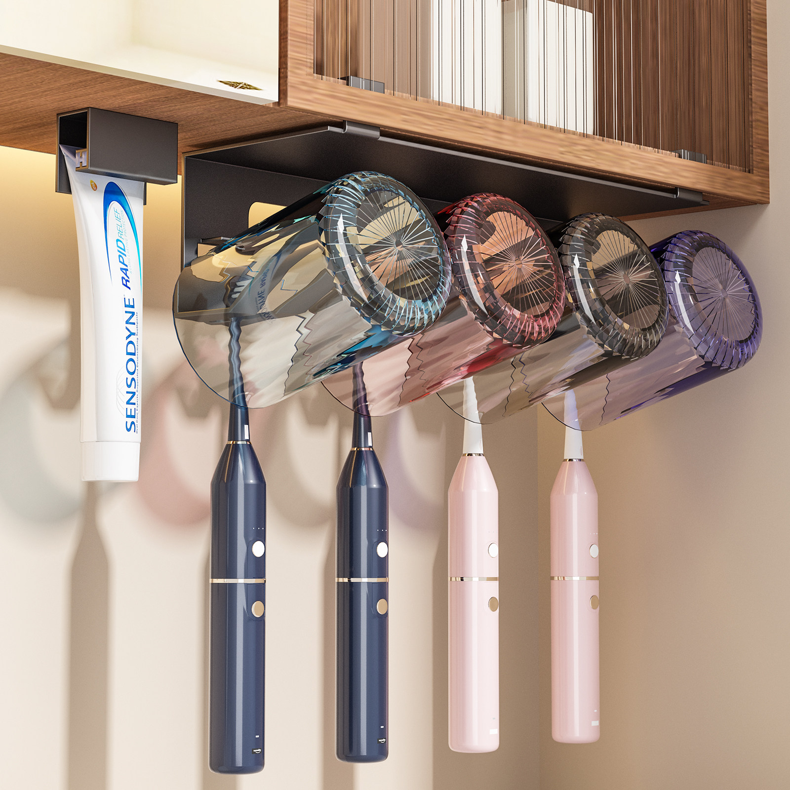 卫生间牙刷置物架壁挂式免打孔镜柜下漱口杯刷牙杯牙具电动牙刷架,家庭/个人清洁工具,牙刷架/牙具座,淘宝优惠券,粉丝福利购,淘宝优惠卷