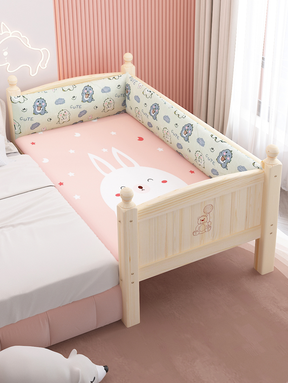 儿童拼接床实木婴儿床平躺床男孩女孩公主床加宽床边扩展神器
