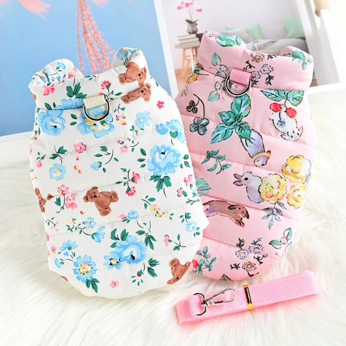 Флоренная одежда для домашних животных кошачья одежда собачья одежда осень и зимняя маленькая собака бишон медведь плюшевый хлопковый жилет с тягой