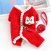 背扣宠物狗狗衣服冬天小型犬泰迪比熊四脚过年喜庆可牵引棉衣保暖