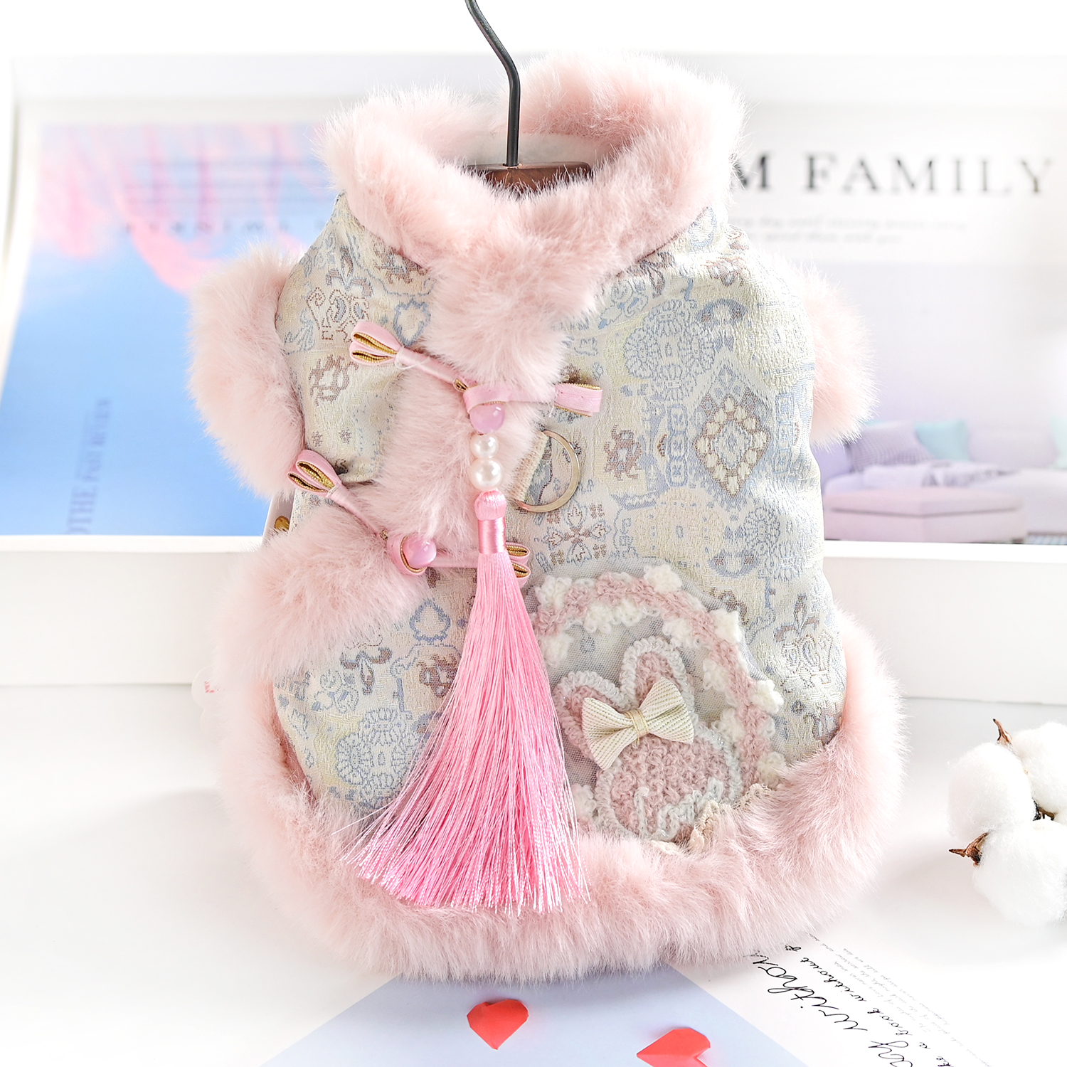 宠物小型犬泰迪比熊小狗狗衣服秋冬公主中式国风旗袍唐装新年棉衣