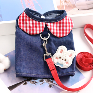 宠物猫咪小狗狗衣服牛仔背心牵引绳泰迪比熊雪纳瑞博美春夏季薄款