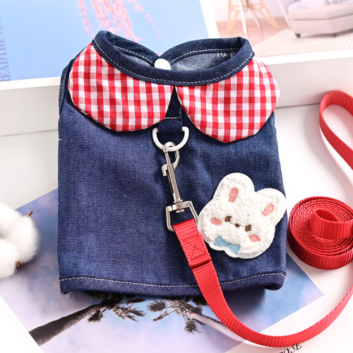 宠物猫咪小狗狗衣服牛仔背心牵引绳泰迪比熊雪纳瑞博美春夏季薄款