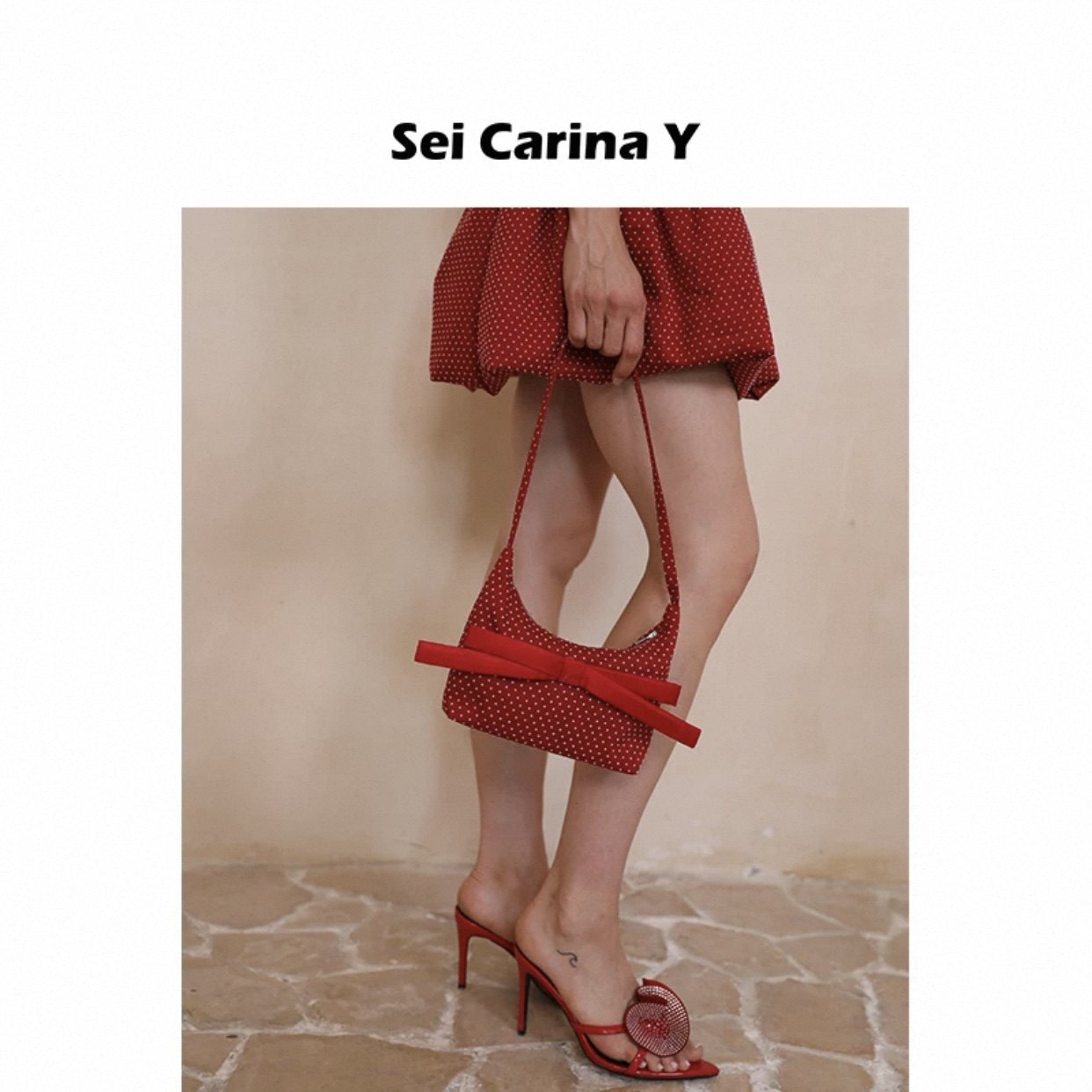 Sei Carina Y红色波点蝴蝶结甜美法式轻奢小众高级感腋下包手提包,箱包皮具/热销女包/男包,腋下包,淘宝优惠券,粉丝福利购,淘宝优惠卷