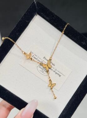 蝴蝶金色流苏项链女款新款 钛钢不掉色精致高级时尚百搭温柔首饰