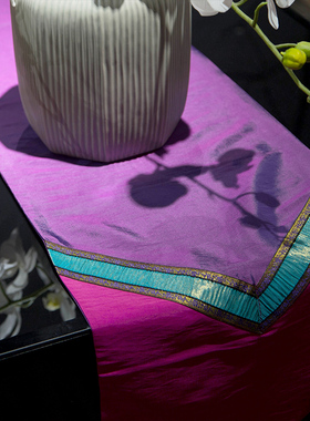 精选简约现代东南亚风情塔夫绸紫色中G式餐桌茶几桌布桌旗床旗电