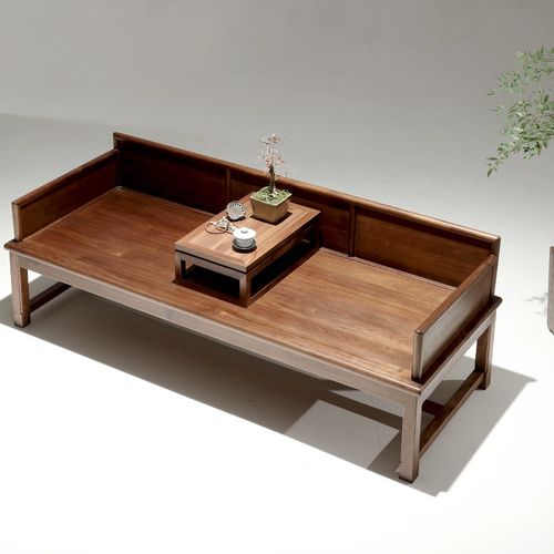 精选北美黑胡h桃新中式罗汉床客厅三人沙发炕几纯实木榫卯现代禅