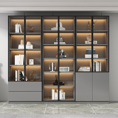 精选定制防尘实木书柜带玻璃w门现代轻奢书架展示柜子家用客厅一