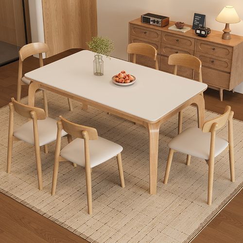 精选岩板餐桌长方形家用小户型吃饭桌子西餐桌Q新款实木餐桌椅组