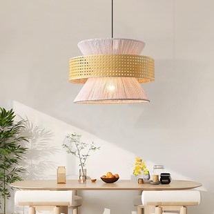 精选中式 侘寂N风禅意复古麻绳藤艺 餐厅客厅吧台卧室书房吊灯日式