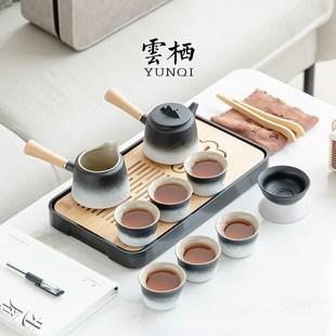 新中式 优选云栖造功夫茶具套装 简约办G公室客厅家用侧把泡茶壶粗