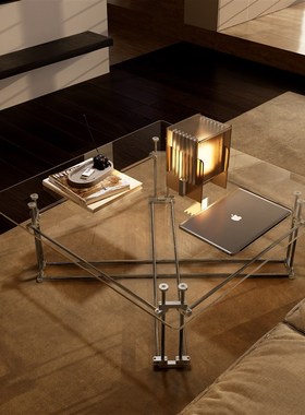 精选HITUPON设计师包豪斯y不锈钢化金属玻璃高级极简约客厅方茶几