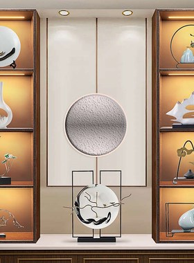 优选新中式家居摆件样板间高端软装E茶室客厅酒柜开放格玄关博古