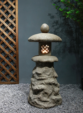 优选高端新中式摆件户p外庭院仿石灯笼太D阳能草坪灯塔花园落地装