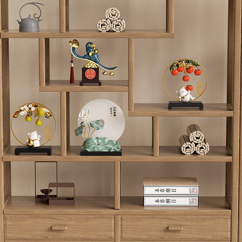 优选新中式客厅摆件软装高端大气上档次展示M柜办公室茶室博古架