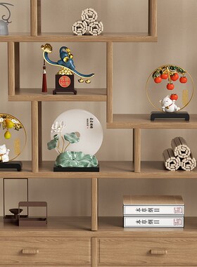 优选新中式客厅摆件软装高端大气上档次展示M柜办公室茶室博古架