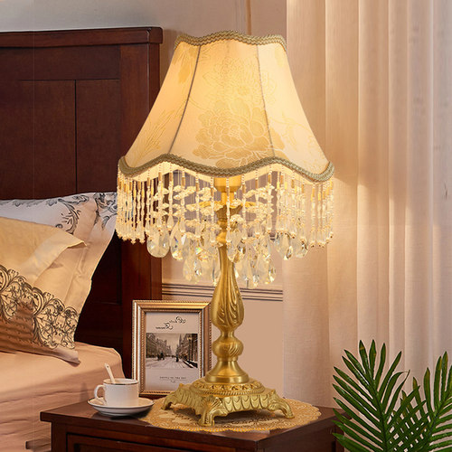 优选欧式全铜水晶台灯p卧室床头灯美式家用客厅法式创意网红复古