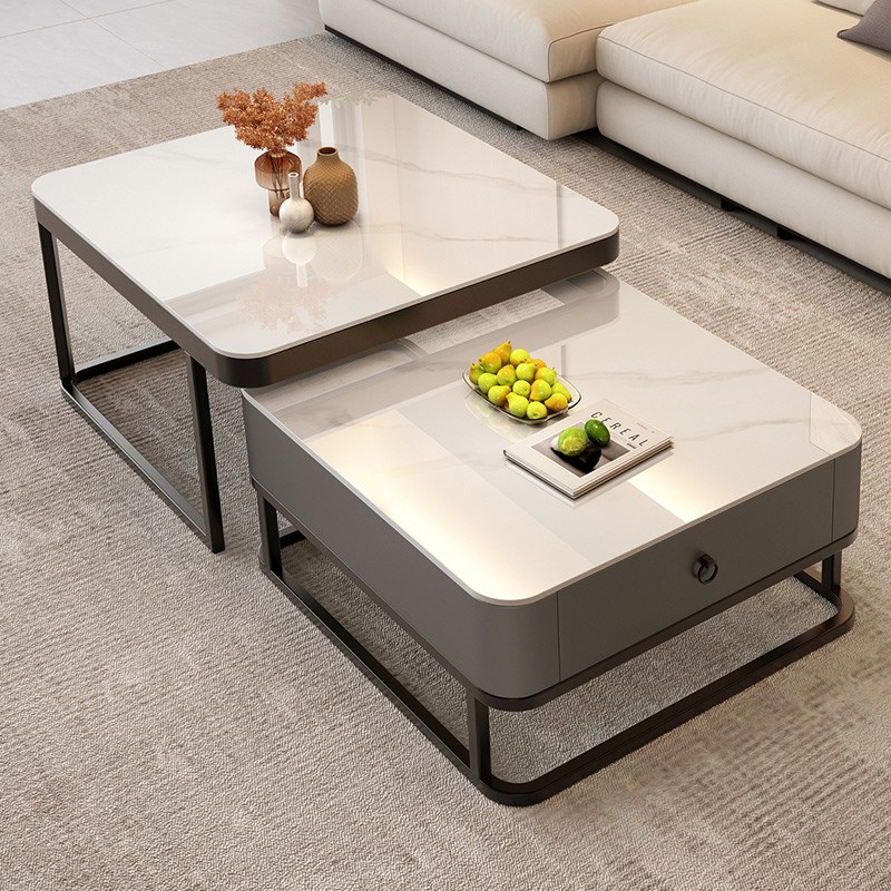 优选轻奢茶几客厅家用现代v小户型茶桌新款玻璃岩板方形电视柜组