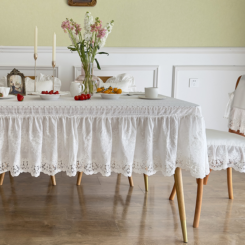 优选防水蕾丝桌布k复古欧式ins长方形白色高级感圆桌台布美式茶几