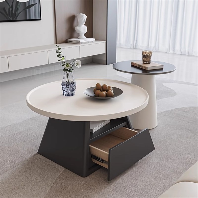 优选实木圆形茶几组合现代简约极简高级感客厅家U用小户型奶油风