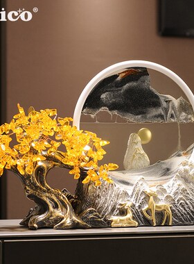 优选瑞士摆件新中式创意发财树流沙画解压沙V漏客厅办公室装