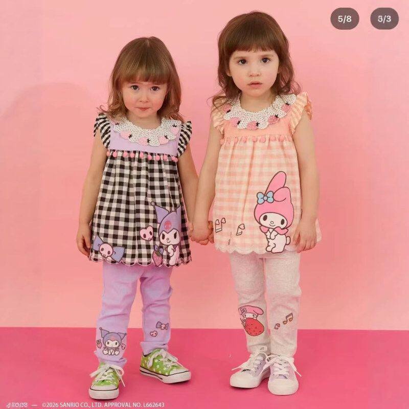 26春夏款 日系女童卡通格子小飞袖公主上衣裙/打底裤秋款长裤