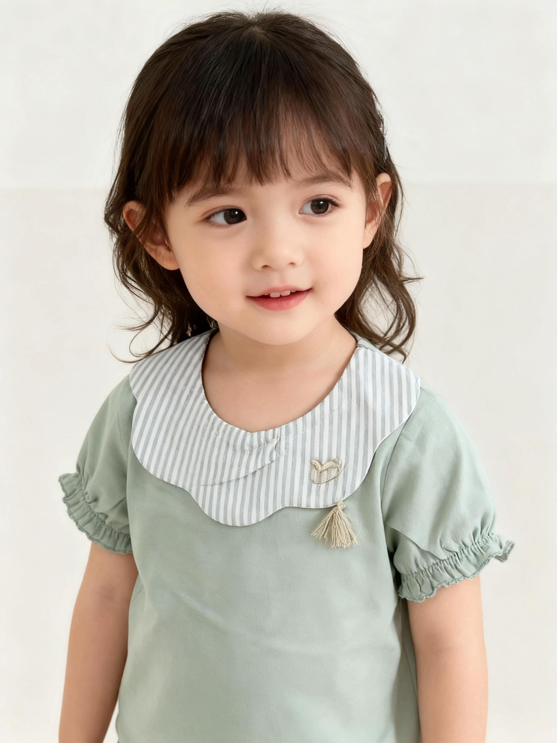 纯原日单小木马cott*li女童短袖打底衫娃娃领刺绣