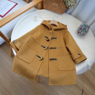 小喜自制全羊毛牛角扣双面羊绒手工呢大衣男童女童小个子连帽外套