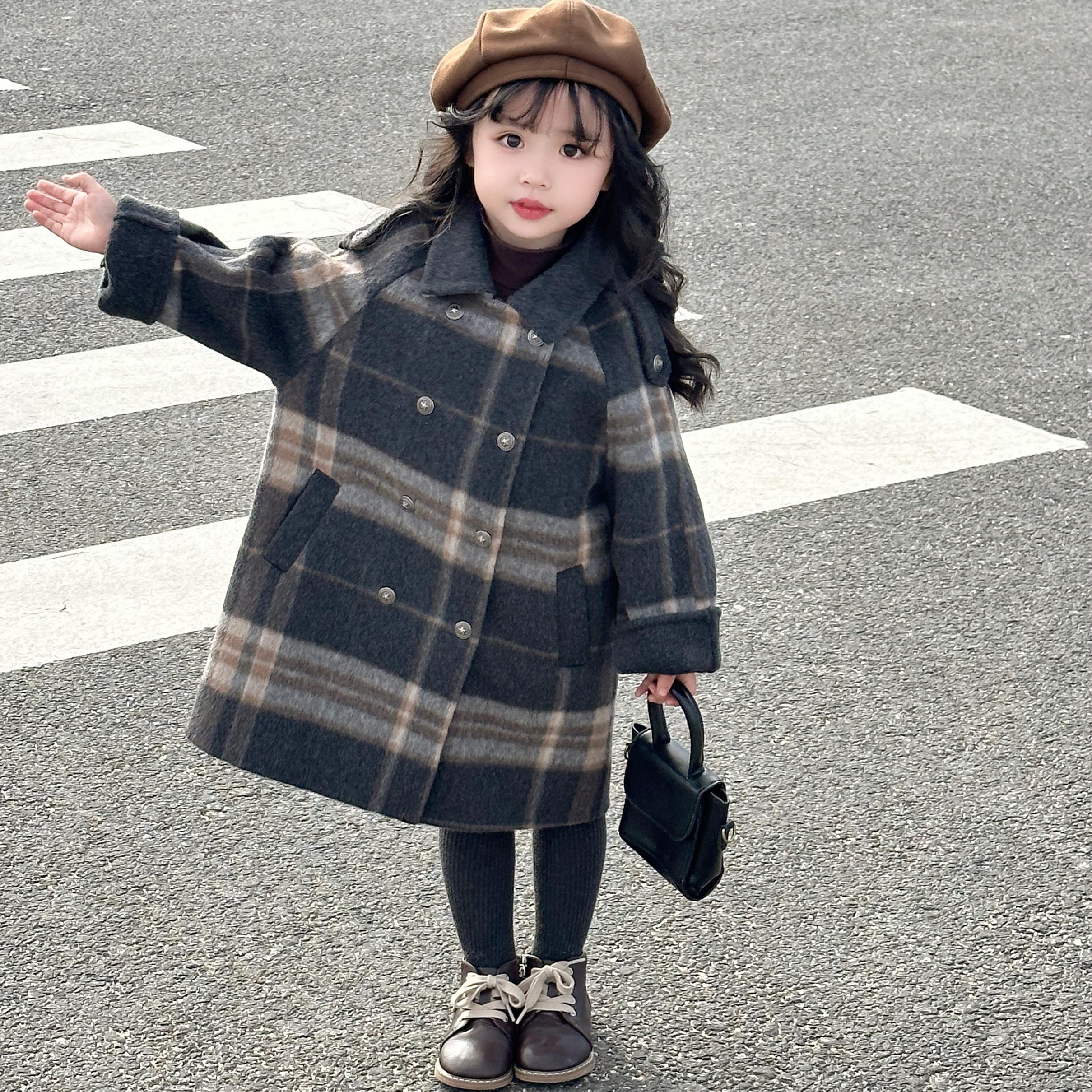 小喜自制100羊毛小个子女童男童装双面呢羊绒大衣格子外套加厚