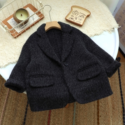 岩黑大衣短款西装双面羊绒大衣