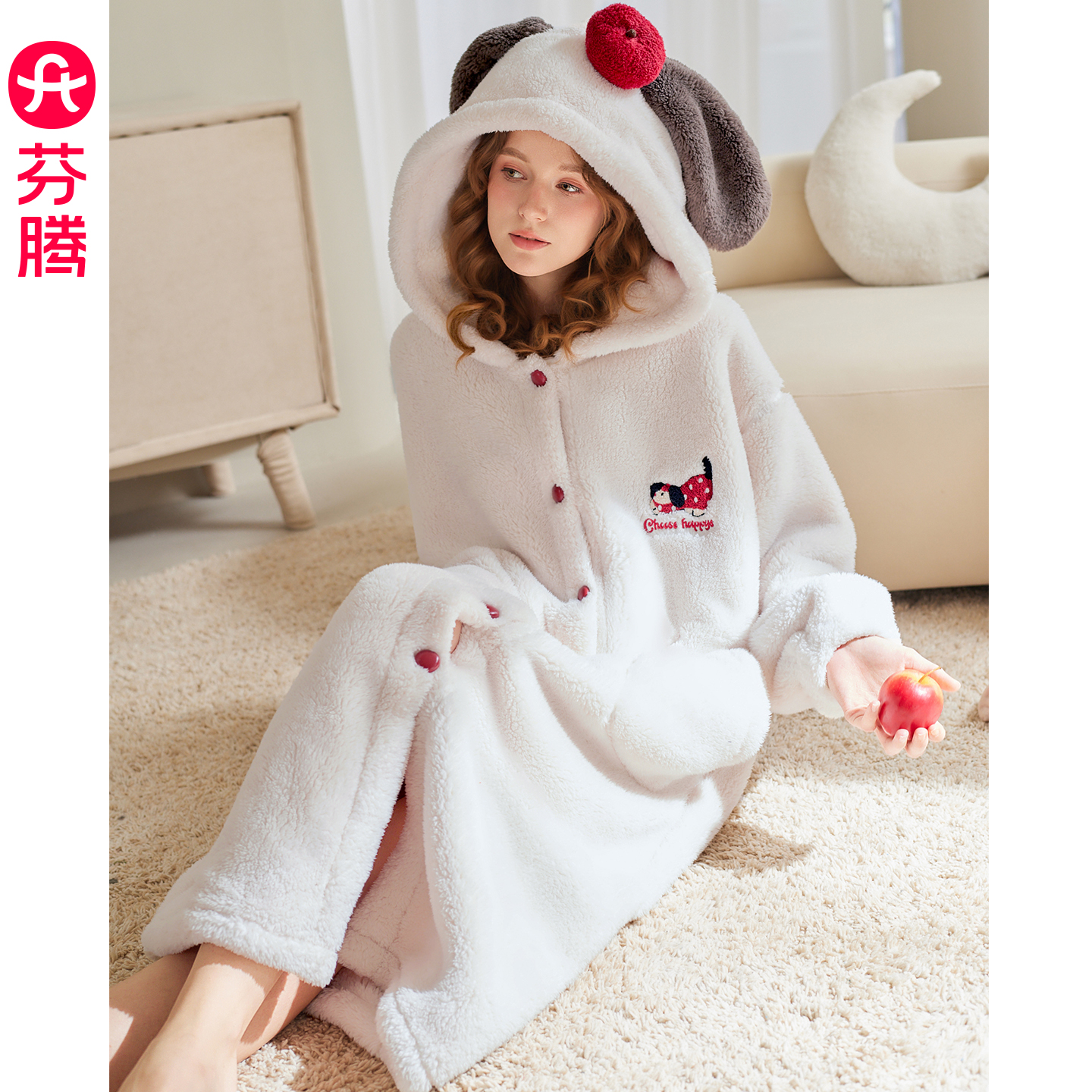 芬腾珊瑚绒睡袍女士秋冬季加绒