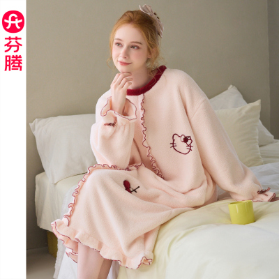 芬腾珊瑚绒睡裙女冬季加绒加厚