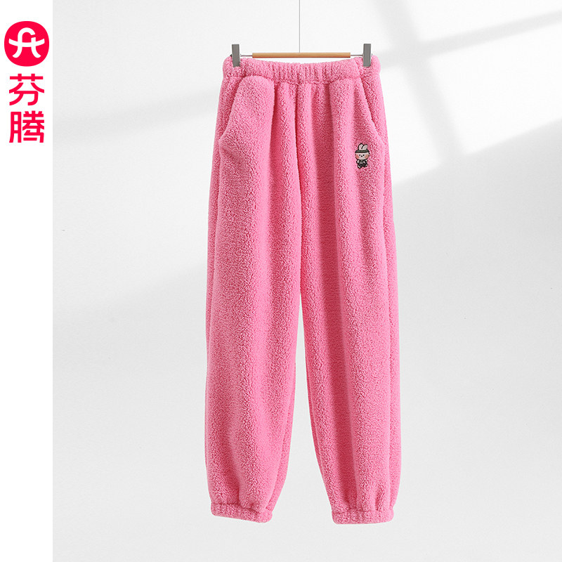 芬腾秋冬季睡裤女士珊瑚绒单裤加厚保暖法兰绒加绒休闲家居裤单裤