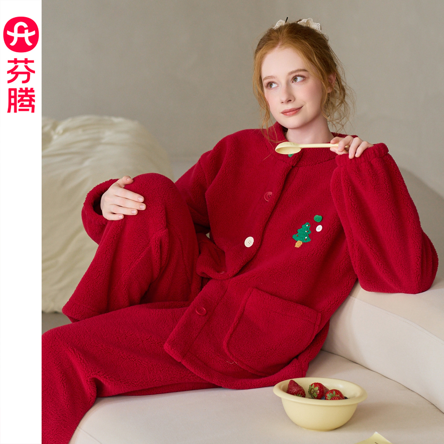 芬腾珊瑚绒睡衣女秋冬季加绒加厚