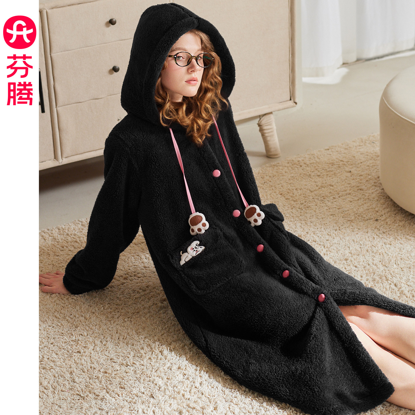 芬腾女睡袍秋冬季珊瑚绒连帽睡衣女款大码抗静电法兰绒家居服睡裙,女士内衣/男士内衣/家居服,睡袍/浴袍,淘宝优惠券,粉丝福利购,淘宝优惠卷