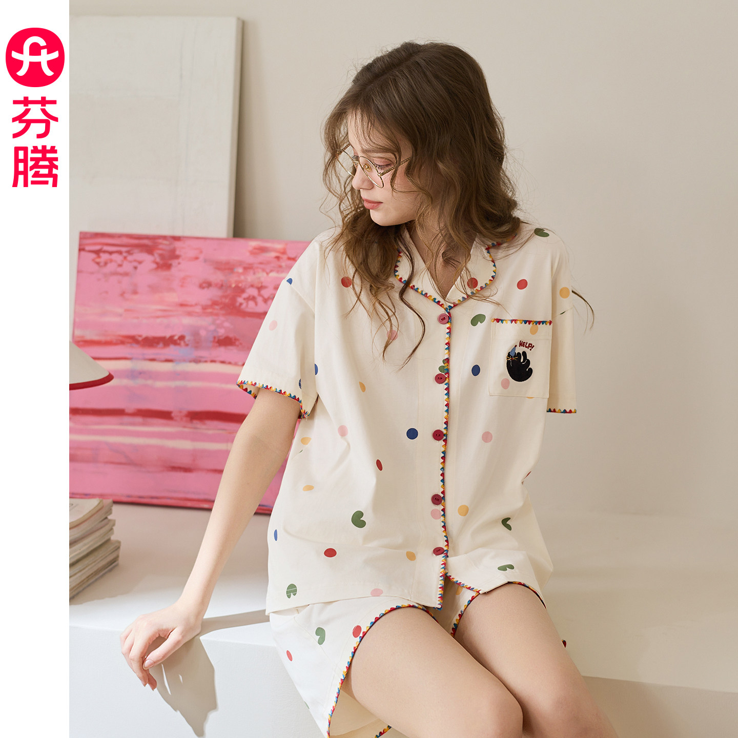 芬腾睡衣女款夏季纯棉短袖短裤图片