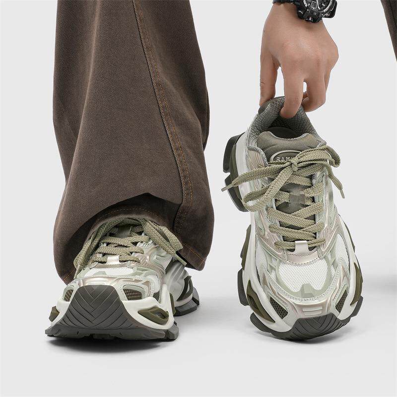 正货男款红色老爹鞋猫眼老爹鞋男款2026夏季厚底休闲运动鞋网面透