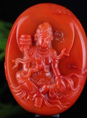 正品南红十二生肖属相本命佛牌项链男女红色文殊普贤大日如来吊坠