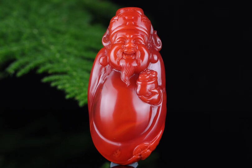 凉山南红玛瑙财神爷吊坠瓦西料柿子红立体雕刻寿星手把件钟馗挂件