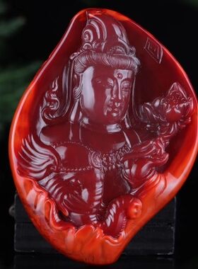 天然保山凉山南红玛瑙文殊菩萨吊坠生肖兔本命佛挂件观音普贤牌子