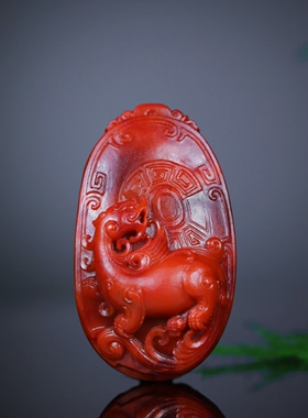 天然保山凉山南红玛瑙瓦西料柿子红锦红色龙牌吊坠神龙挂件生肖龙