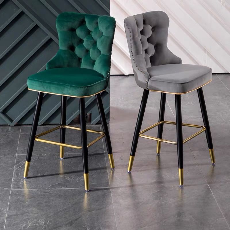 2025时尚餐厅绒布高脚凳前台收银吧台椅家用靠背金属岛台酒吧椅子